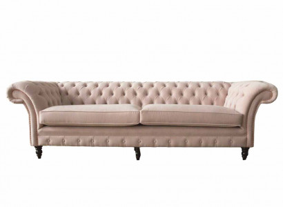 Modern Chesterfield 4 Sitzer Design Sofa Rosa Polstermöbel Sofas Stoff Textil
